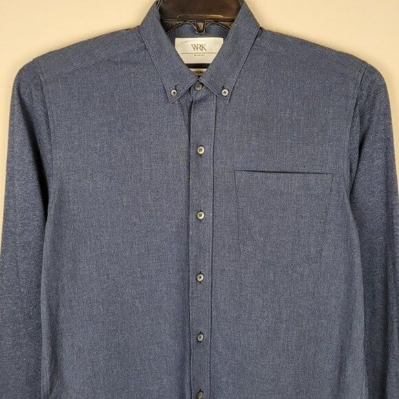 WRK Work Rest Karma The Reworked Shirt Button Down Solid Navy Long Sleeve S - Picture 2 of 11